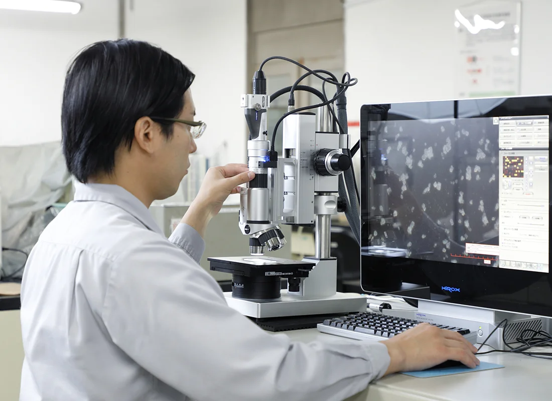 ⽩⽯発の粒⼦分散評価技術のイメージ画像